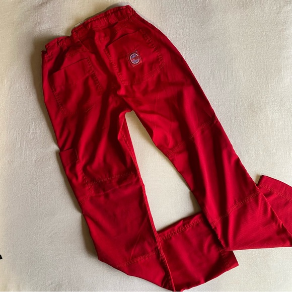 KOI Lite Peace 6-Pockets Straight Leg Cargo Scrub Pants, Women’s XS Tall, Red - Picture 5 of 9